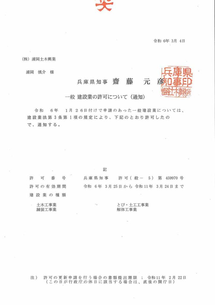 建設業許可証